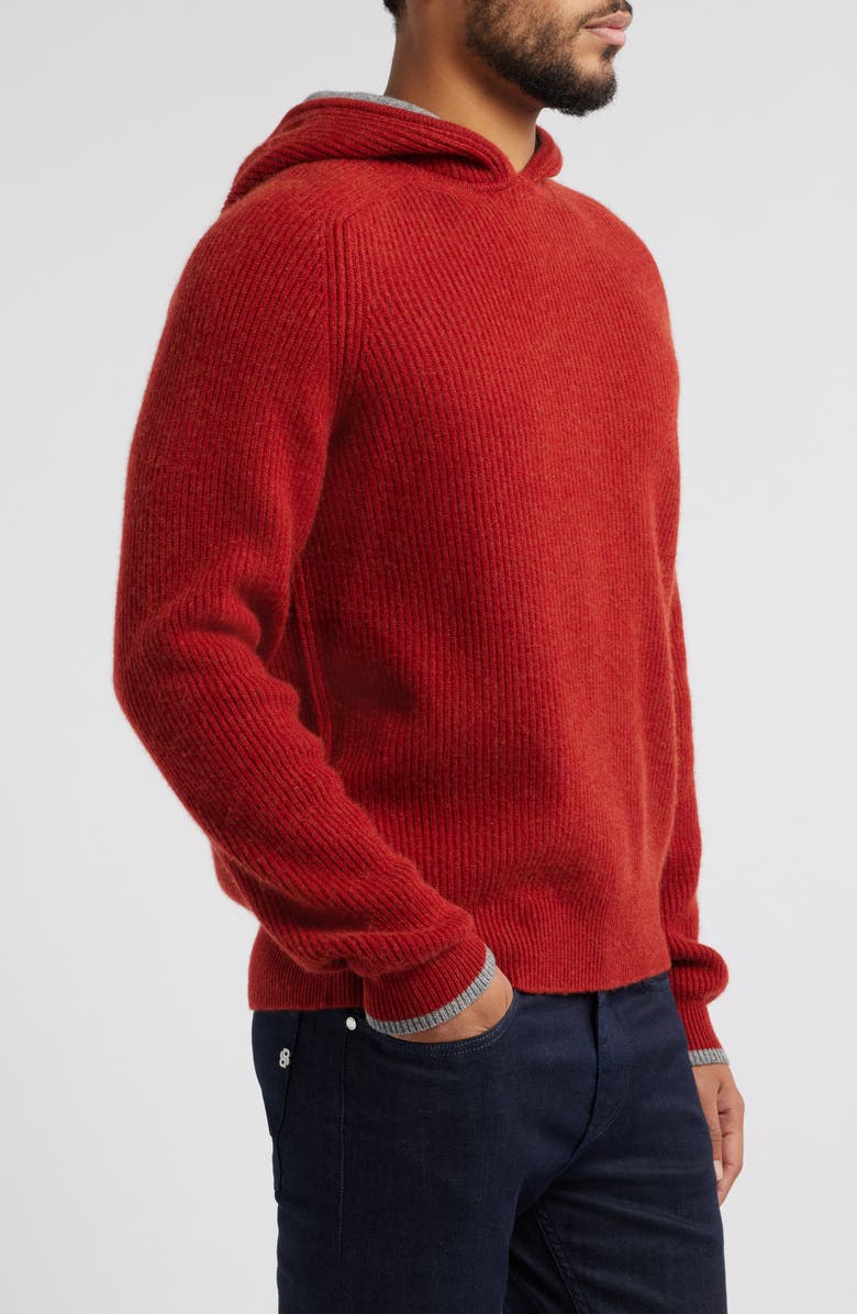 Lorenzo Uomo Ribbed Wool & Cashmere Hoodie, Alternate, color, 