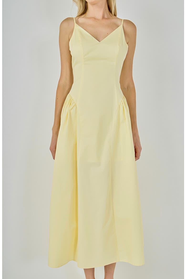 V-Neck Side Puff Midi Dress, Alternate, color, BUTTER YELLOW