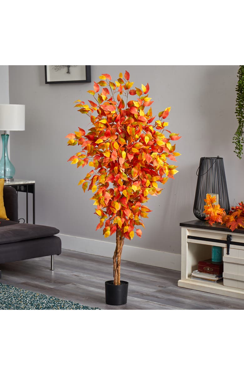 NEARLY NATURAL 5FT Autumn Ficus Artificial Tree, Alternate, color, Orange