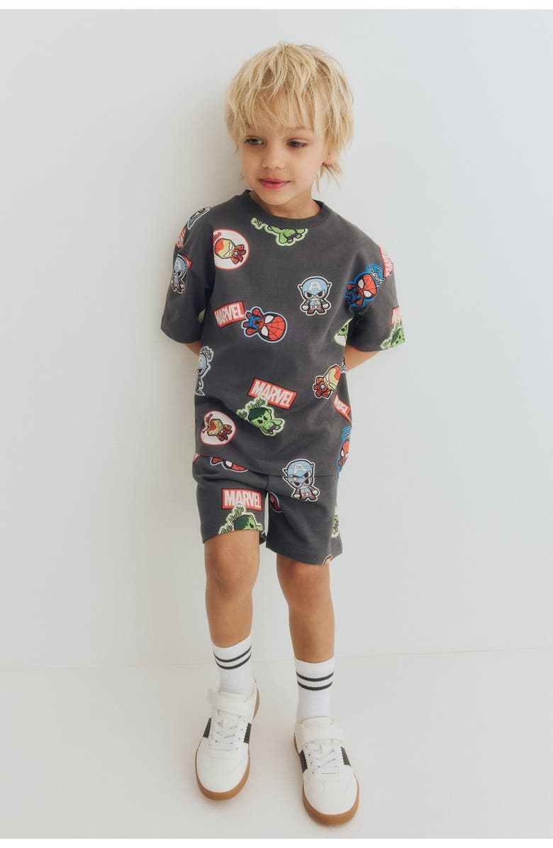 H&M 2-piece printed set, Main, color, Dark Gray/Marvel Comics