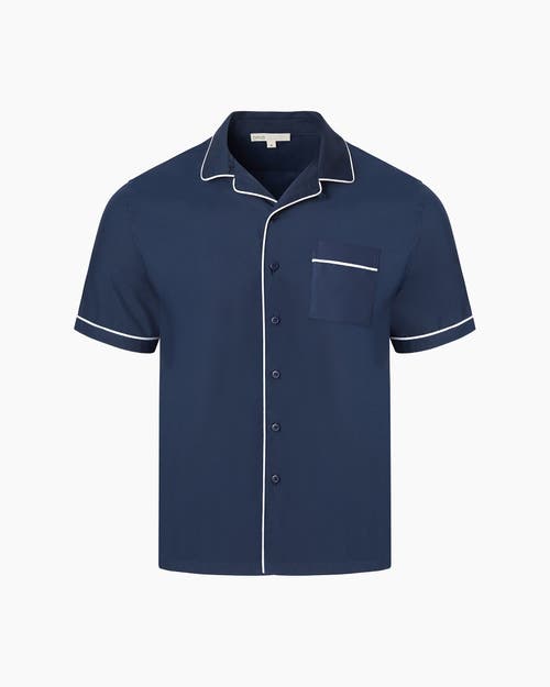 Onia Piped Tencel Convertible Vacation Shirt In Deep Navy/white