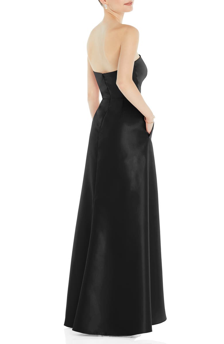 Alfred Sung Strapless Satin Gown, Alternate, color, Black