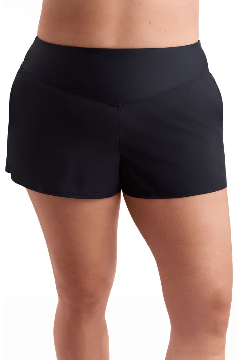 Vee Band Chlorine Resistant Flare Swim Short, Main, color, Black