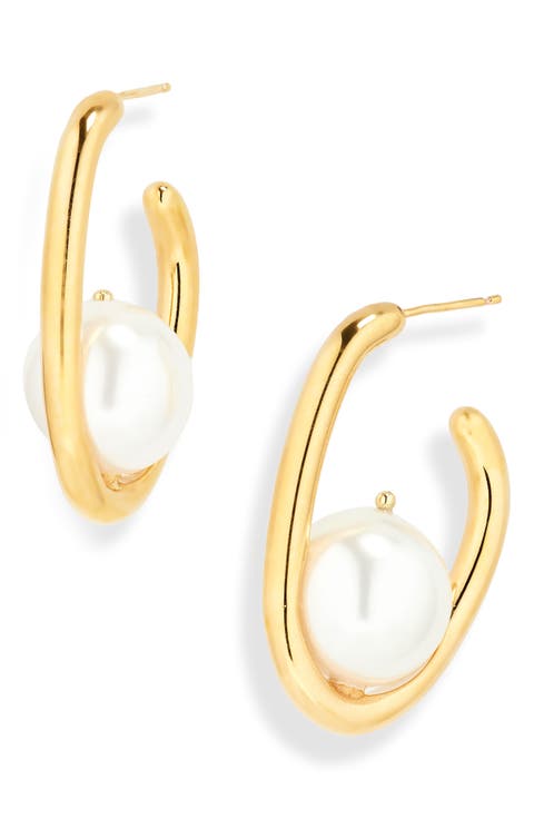 Faux Pearl Hoop Earrings