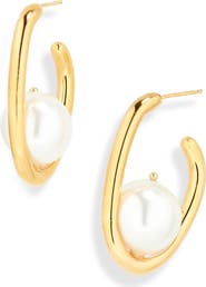 Oscar de la Renta Faux Pearl Hoop Earrings