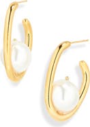 Oscar de la Renta Faux Pearl Hoop Earrings