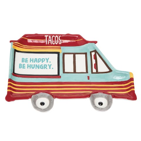 12.75 in Spring Taco Truck Plate Ceramic Dolomite Dining Plate for Fun Spring Meals