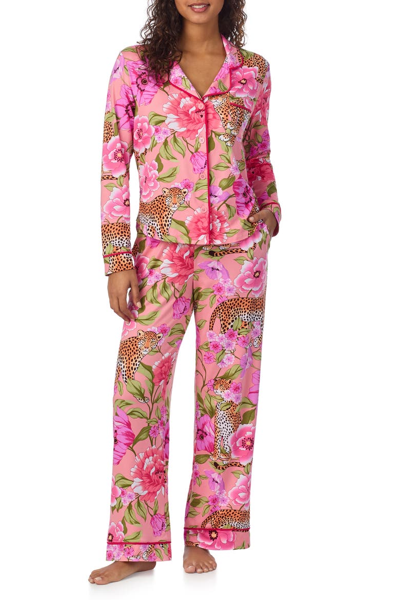 Print Long Sleeve Long Pajamas, Main, color, PINK FLORAL MULTI