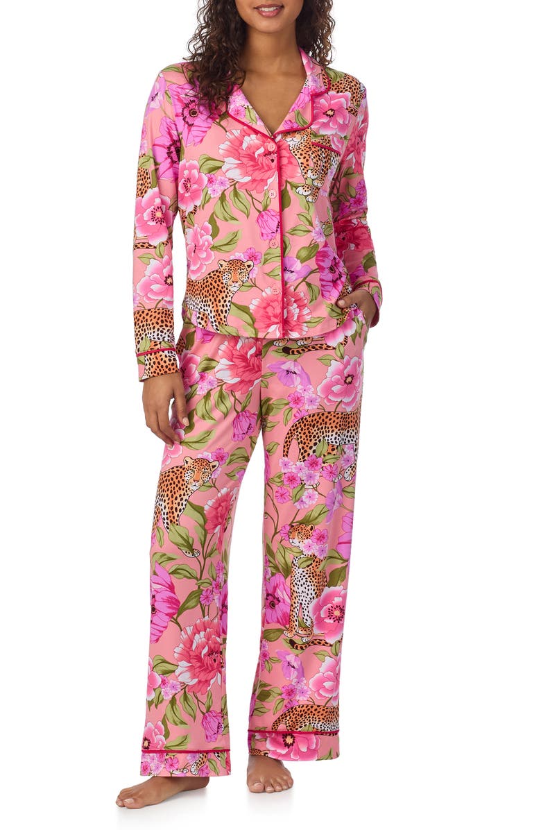 Room Service Pjs Print Long Sleeve Long Pajamas, Main, color, Pink Floral Multi