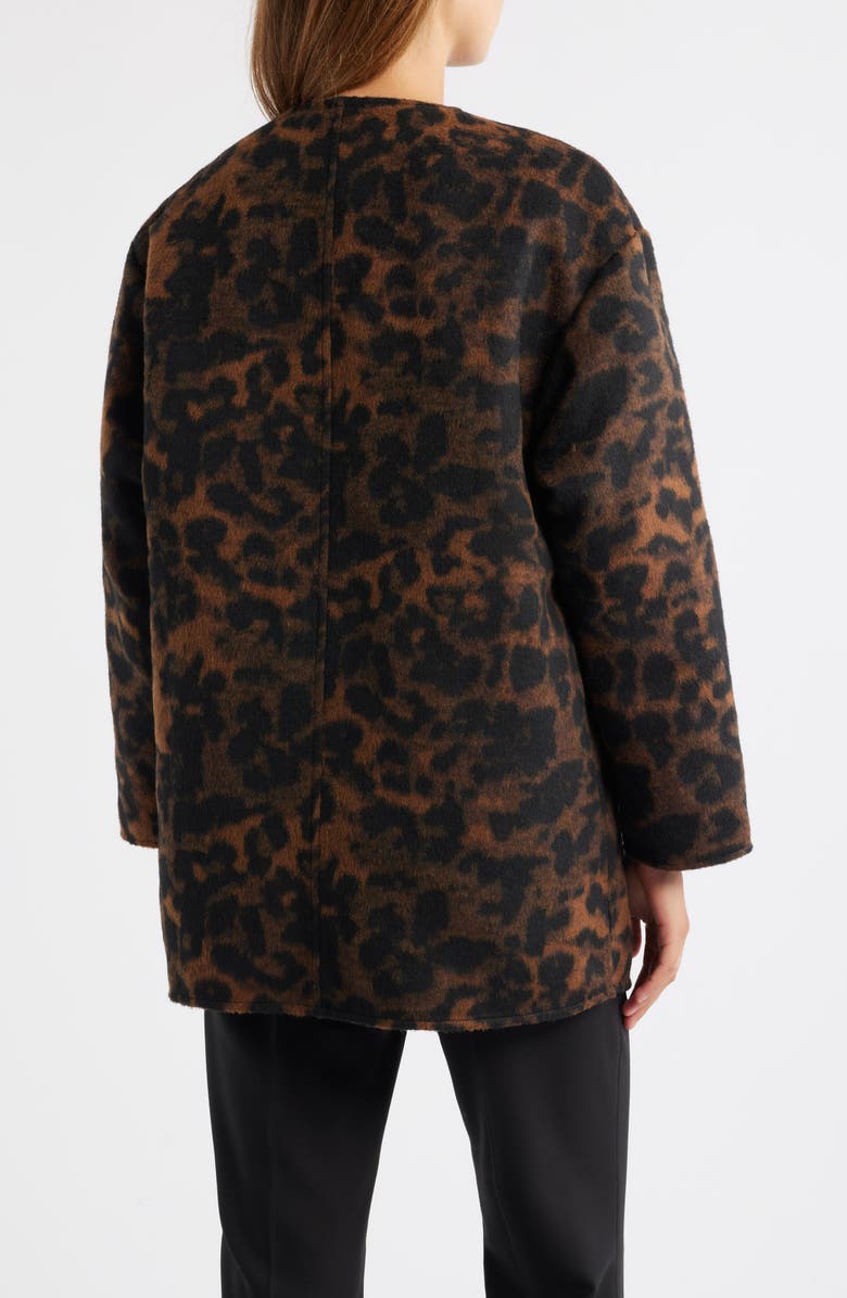 Anne Klein Leopard Print Topper Coat, Alternate, color, Anne Black/ Brown Multi