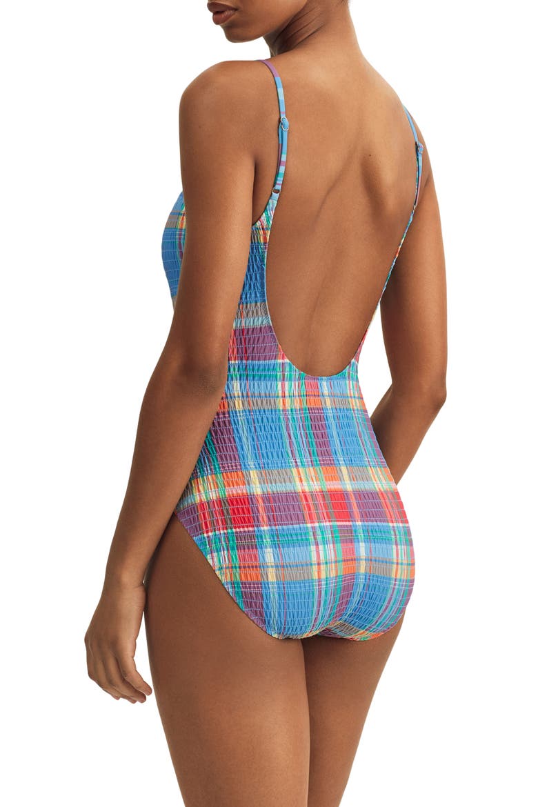 Kennedy Smocked One-Piece Swimsuit, Alternate, color, BLUE MULTI