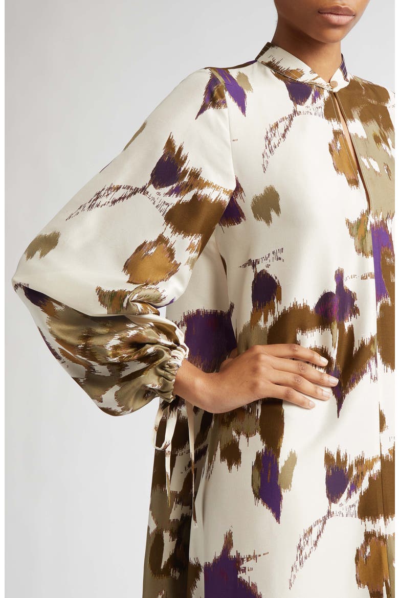 Maesa Floral Long Sleeve Shantung Silk Maxi Dress, Alternate, color, IVORY