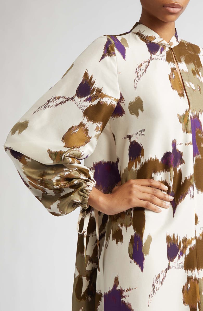 Max Mara Maesa Floral Long Sleeve Shantung Silk Maxi Dress, Alternate, color, Ivory