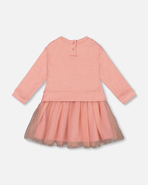 Deux Par Deux Bi-material Dress With Mesh Skirt And Unicorn In Pink
