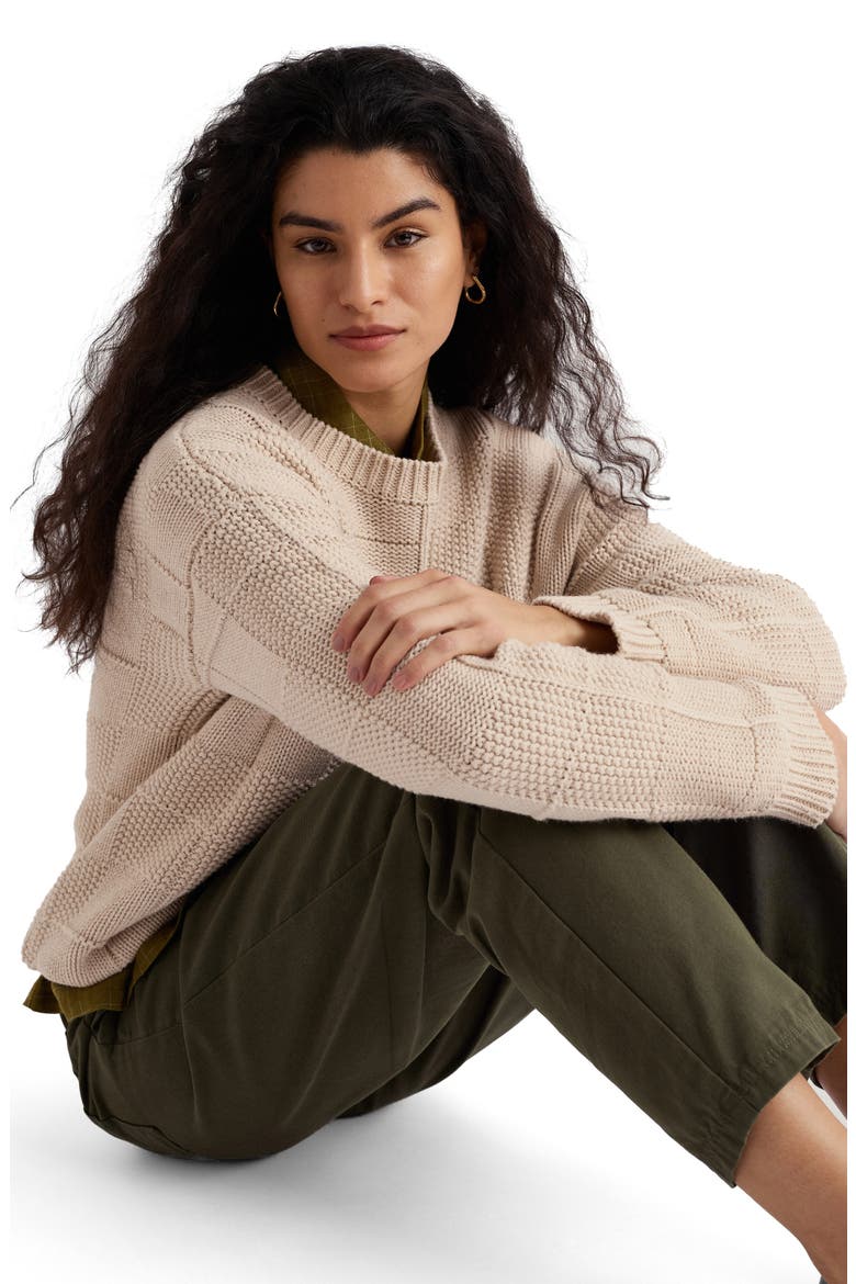 Hedge Rock Check Stitch Organic Cotton Blend Sweater, Alternate, color, KNIT MELANGE ARAN