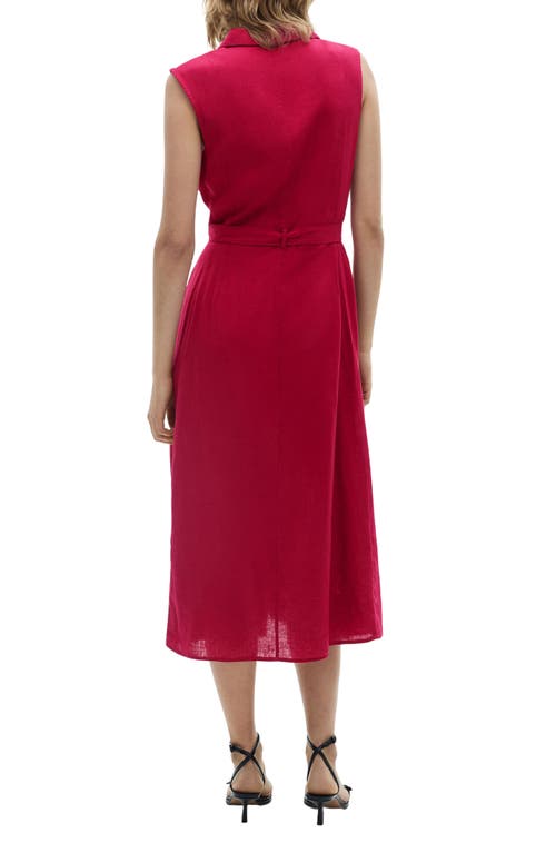 Shop Mango Tie Waist Sleeveless Midi Shirtdress In Fuchsia