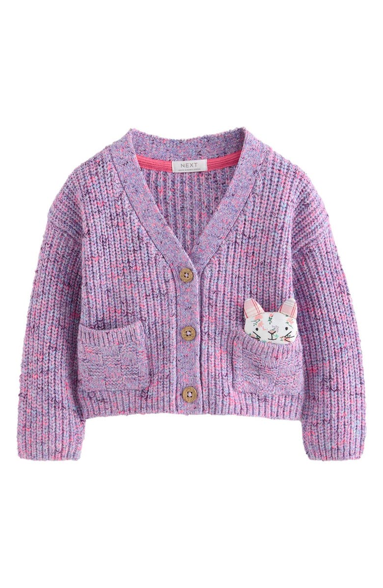 NEXT Kids' Pocket Kitten Embellished Marled Cardigan, Main, color,
