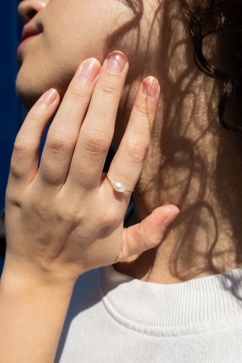 Eden Freshwater Pearl Skinny Gold Ring, Alternate, color, White
