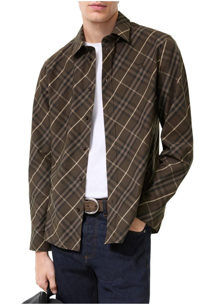 Classic Fit Check Cotton Shirt, Main, color, Sepia brown
