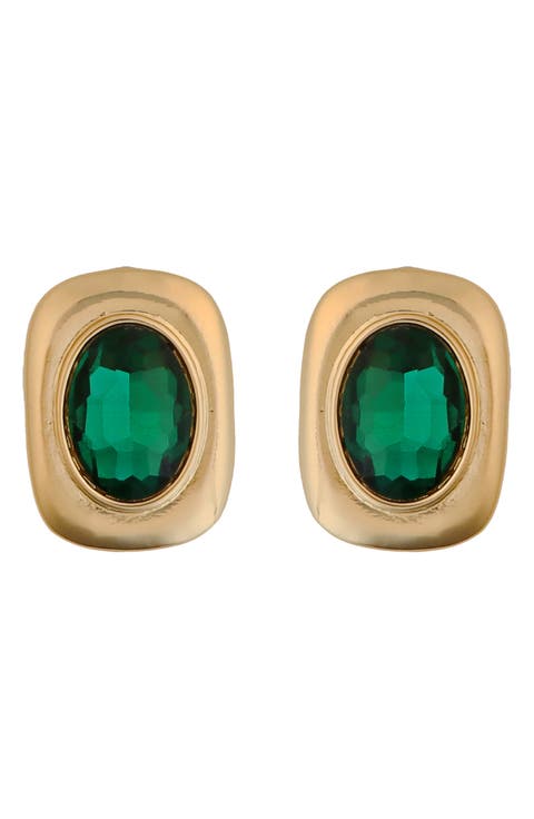 Green Cubic Zirconia Square Stud Earrings