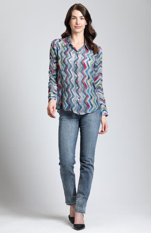 APNY APNY ABSTRACT PRINT ROLL TAB SLEEVE CHIFFON BUTTON-UP SHIRT 