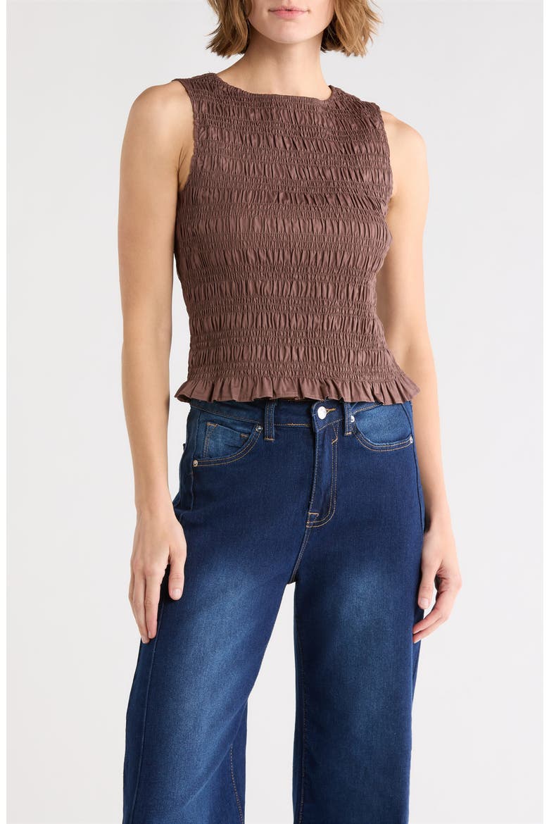 Smocked Tank, Main, color, BROWN