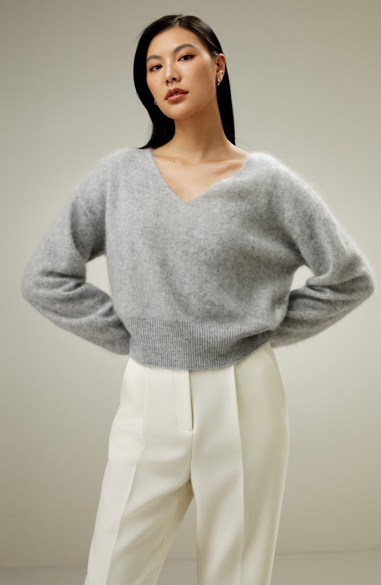 Lilysilk Women's Cropped V-Neck Cashmere Sweater, Alternate, color, Light Gray