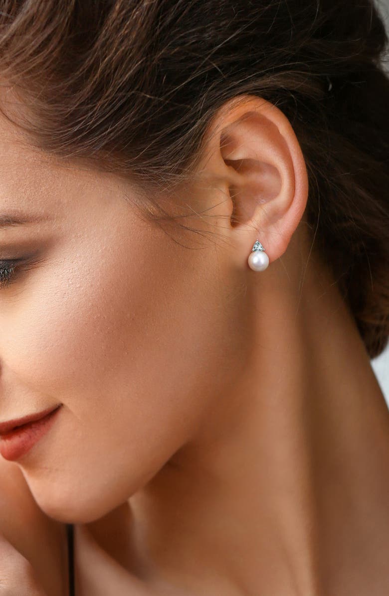 DELMAR Freshwater Pearl & Aquamarine Drop Earrings, Alternate, color, Aquamarine