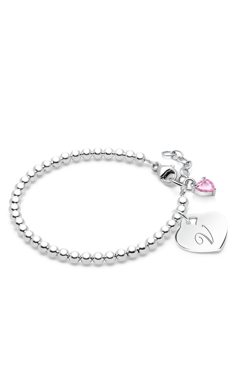 Tiny Blessings Sterling Silver 3mm Beads & Engraved Initial 5.25" Bracelet, Main, color, Silver - V