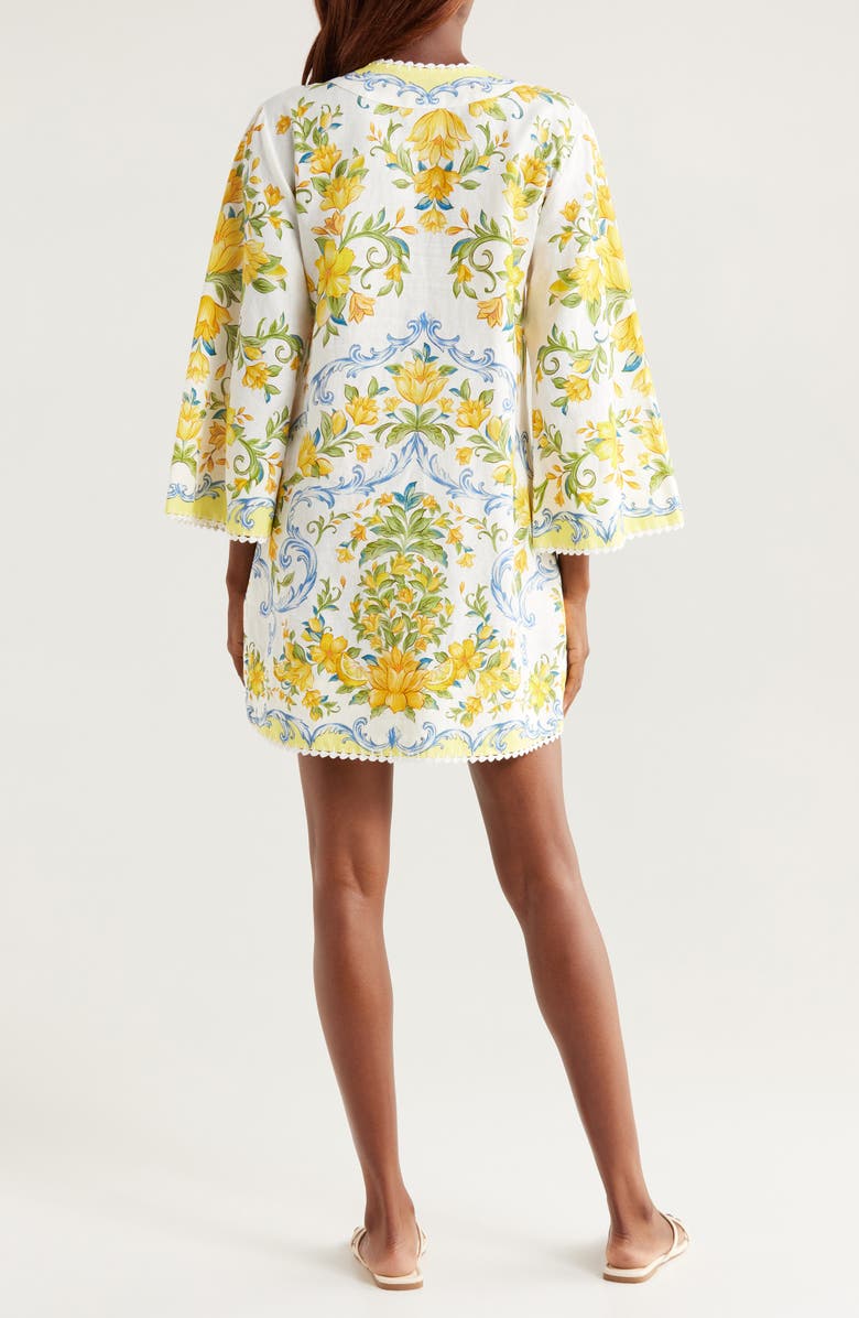 FARM Rio Sicily Floral Linen Blend Cover-Up Minidress, Alternate, color, 