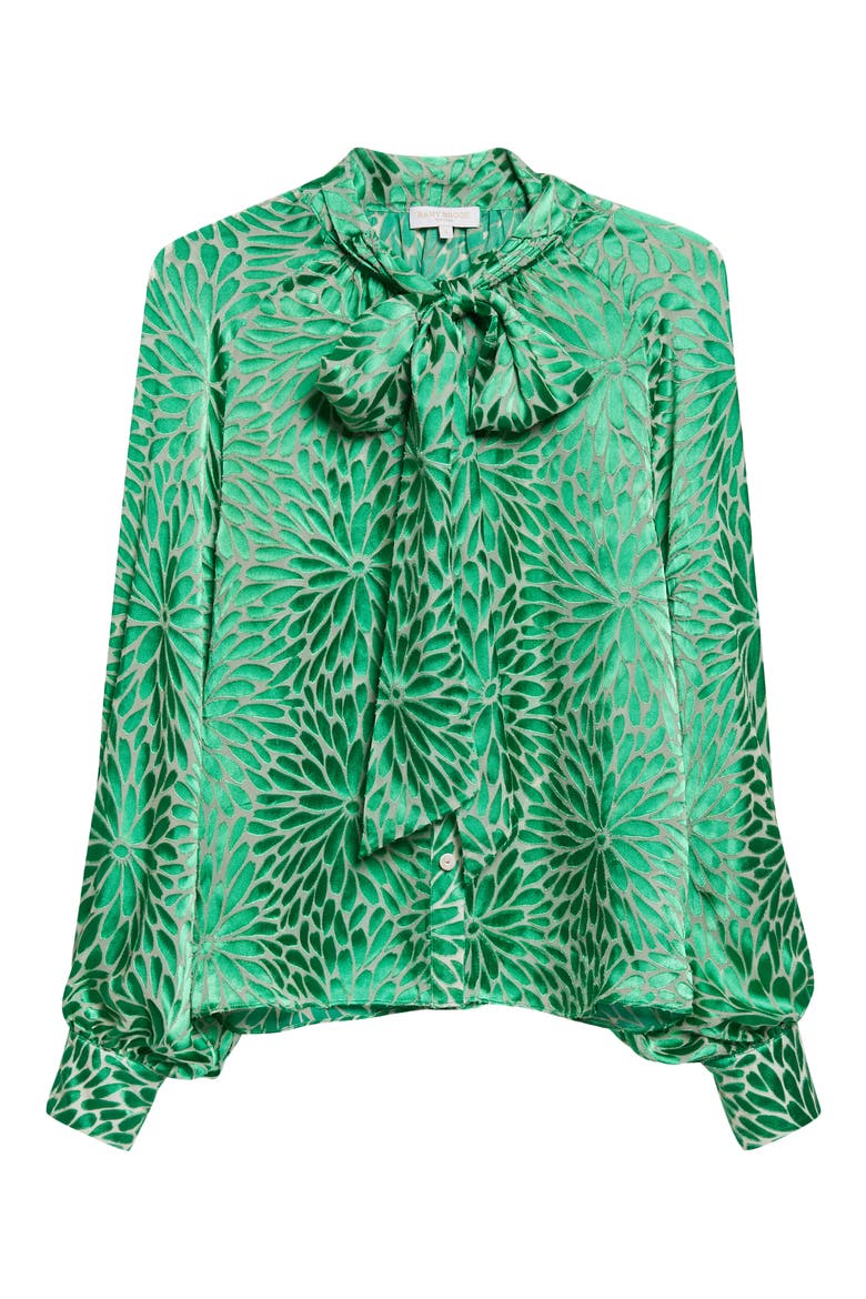 Aura Tie Neck Shirt, Alternate, color, BRIGHT PALM BURNOUT