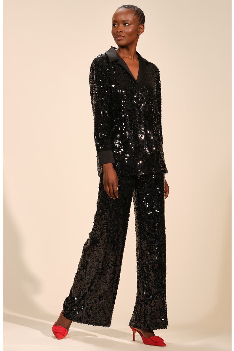 Sequin Notch Lapel Blazer, Alternate, color, BLACK