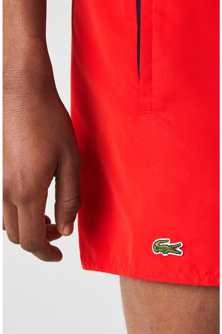 Recycled Polyester Swim Trunks, Alternate, color, 528 RED/ NAVY BLUE