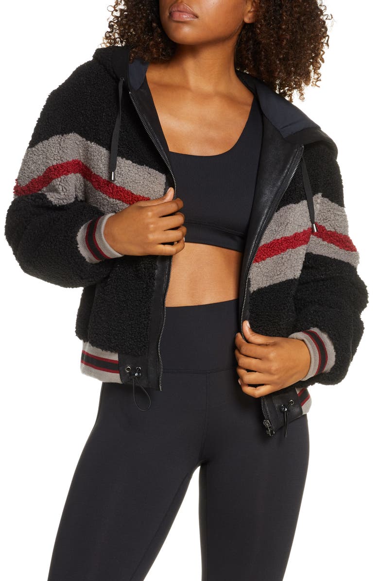 Blanc Noir Crop Faux Fur Zip Hoodie, Main, color, 