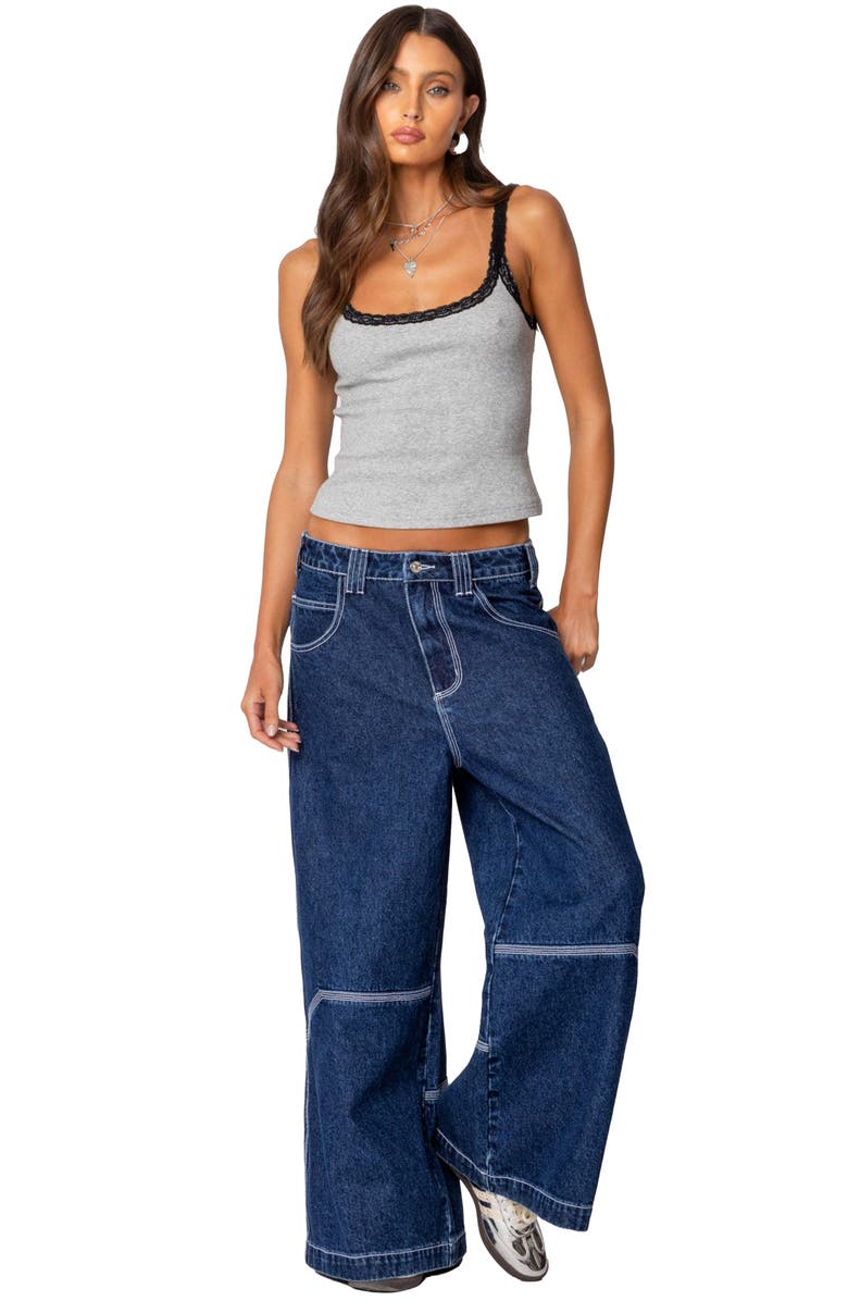 EDIKTED Jude Lace Trim Camisole, Alternate, color, Gray-Melange