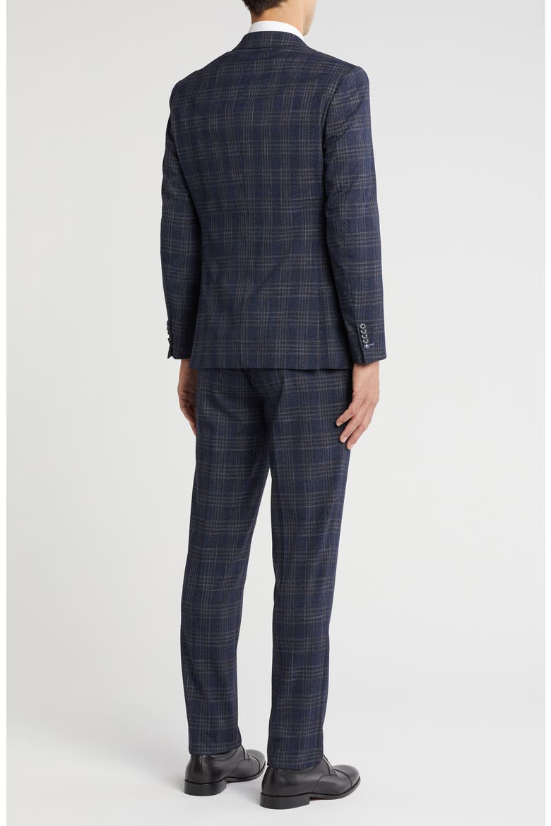 Plaid Trim Fit Peak Lapel Two-Piece Suit, Alternate, color, NAVY