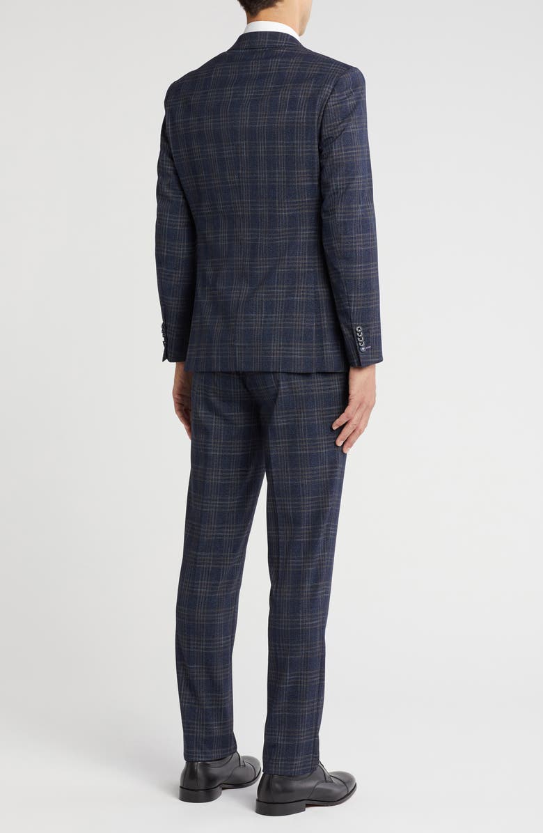 English Laundry Plaid Trim Fit Peak Lapel Two-Piece Suit, Alternate, color, Navy
