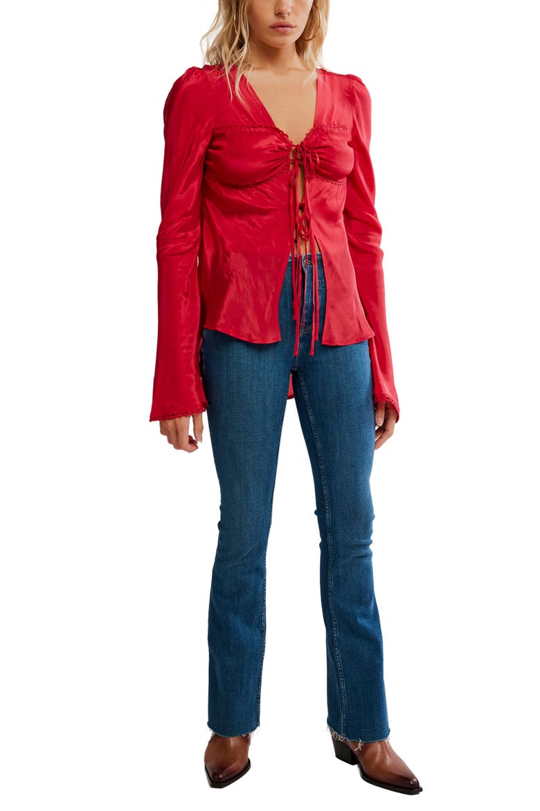 Bali Bell Sleeve Tie Front Top, Alternate, color, SALSA
