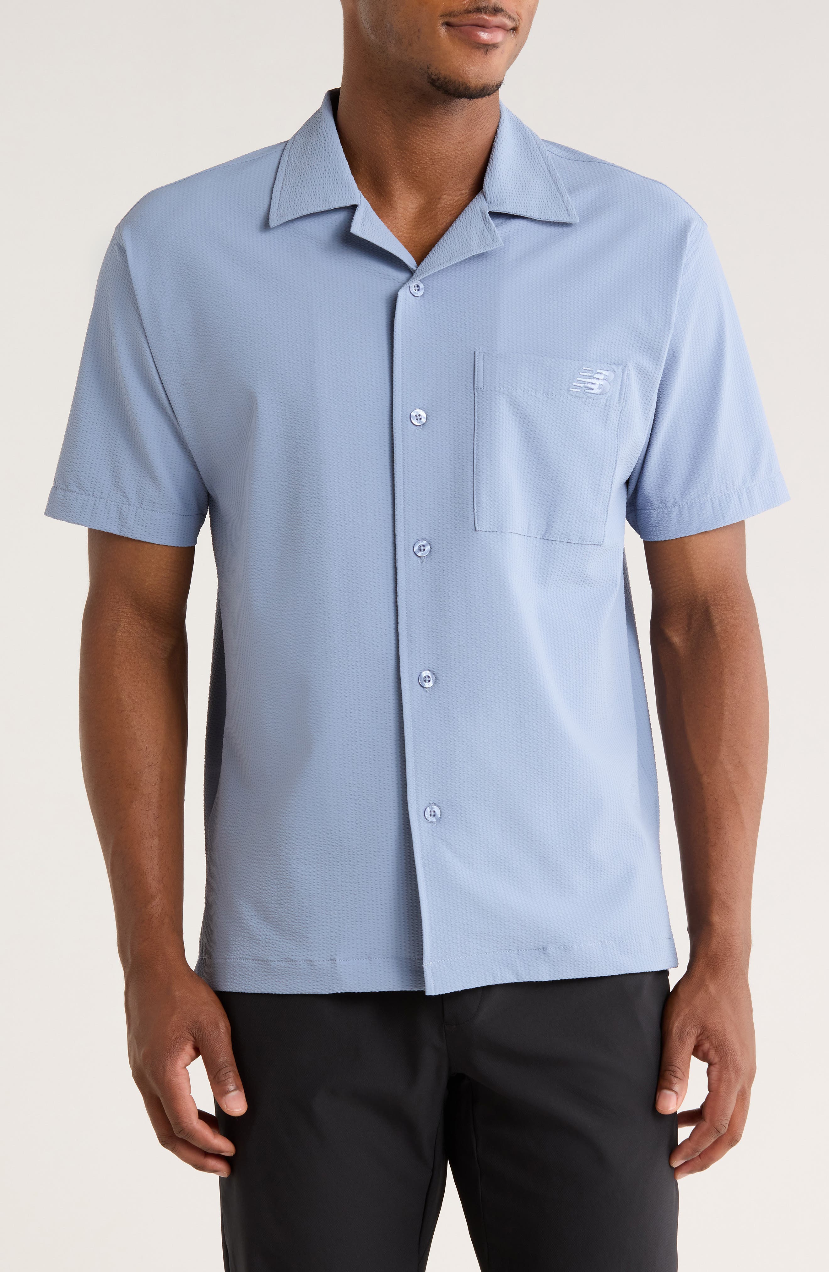 New Balance Seersucker Short Sleeve Button-Up Shirt