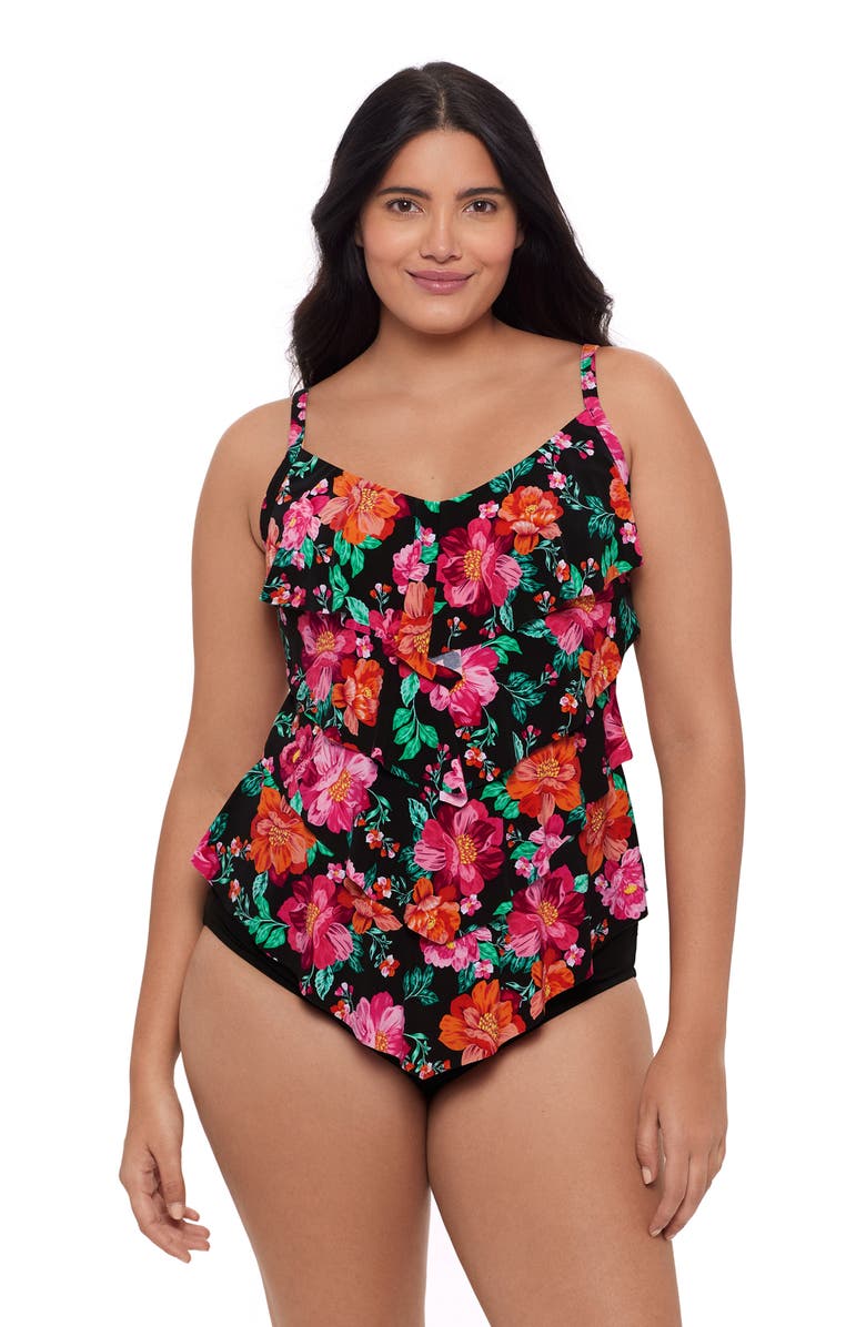 Trimshaper Lena 4 Tier Ruffle Tankini Swim Top, Main, color, 