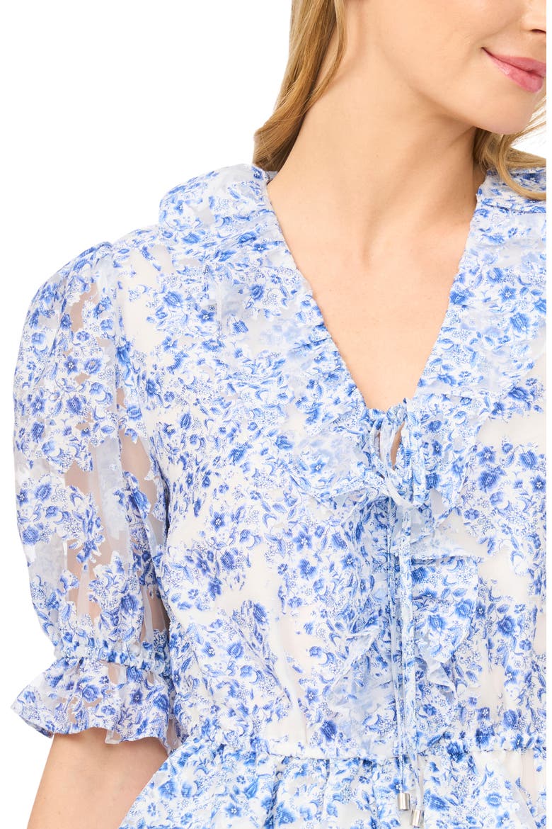 Clarise Ruffle Trim V-Neck Top, Alternate, color, SKY