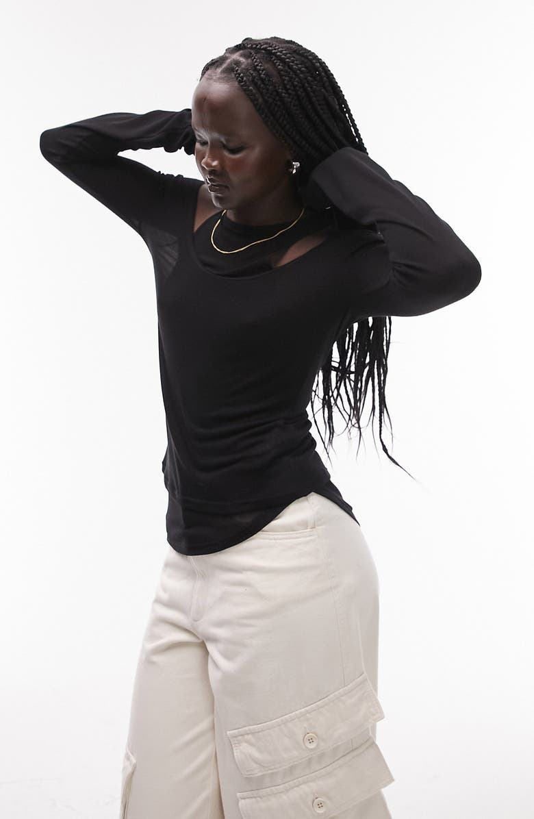 Topshop Double Layer Long Sleeve Top, Alternate, color,