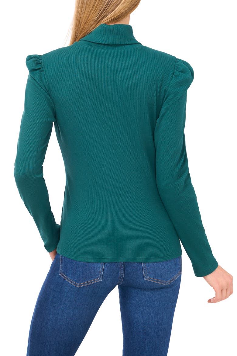 Gathered Sleeve Turtleneck Top, Alternate, color, DARKFOREST
