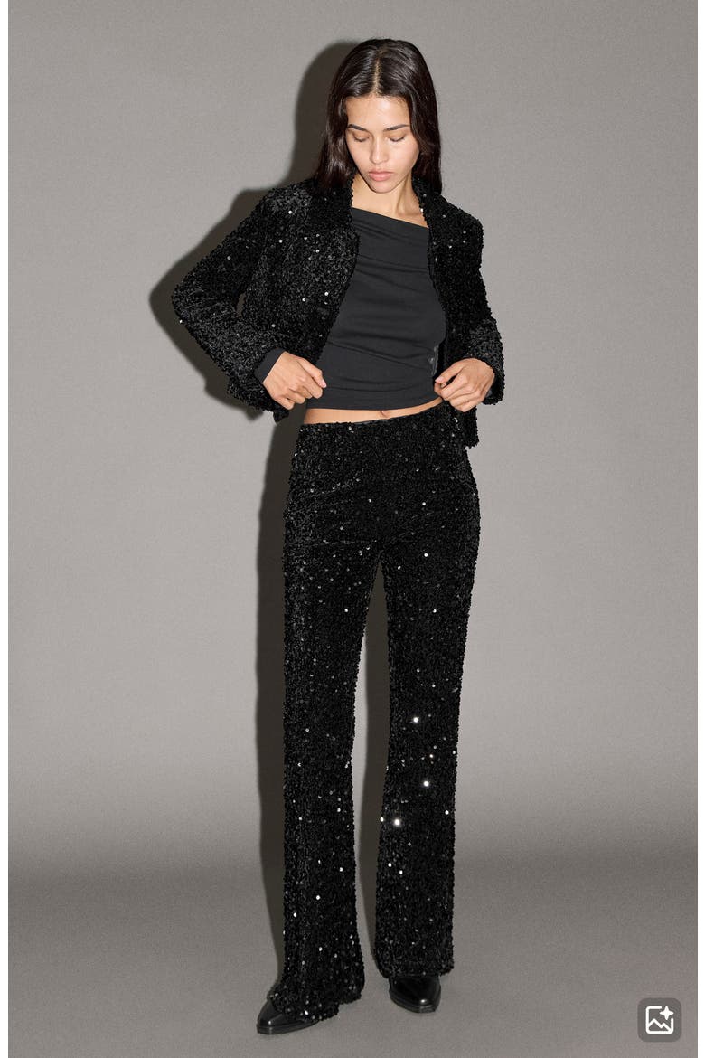 Sequin Flare Jeans, Alternate, color, BLACK