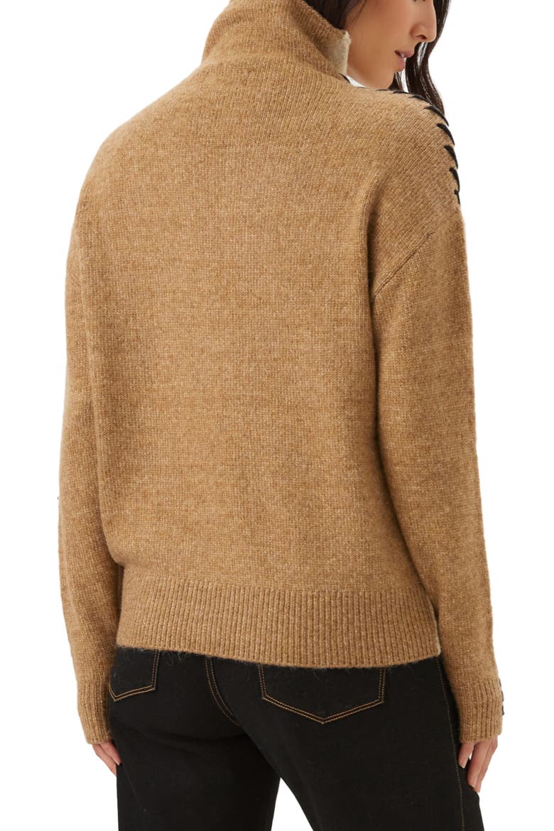 Contrast Stitch Turtleneck Sweater, Alternate, color, OATMEAL/ CAMEL