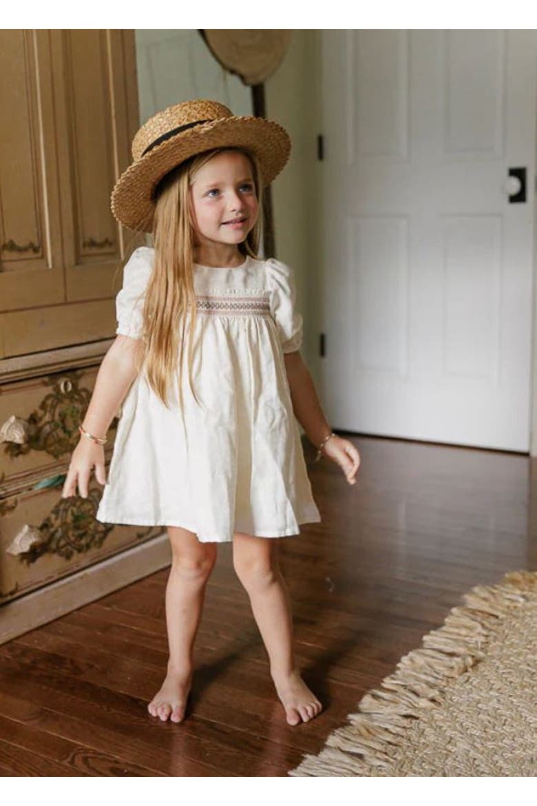 Looms Stitch Collection - 3/4 Smocked Linen Dress, Alternate, color, Natural