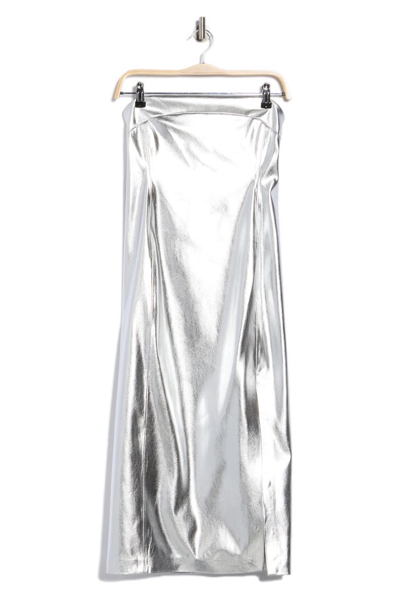 Kelly Metallic Faux Leather Skirt, Alternate, color, SILVER