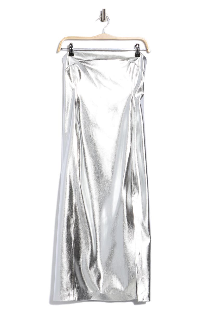 Alice + Olivia Kelly Metallic Faux Leather Skirt, Alternate, color, Silver