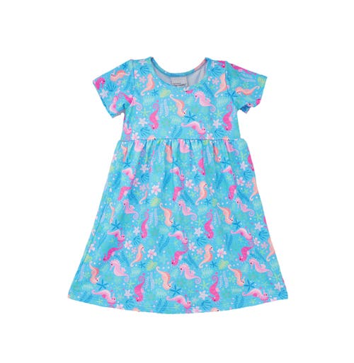 Flap Happy Girl's Playtime Upf 50+ Laya Short Sleeve Tee Dress In Seahorse Garden