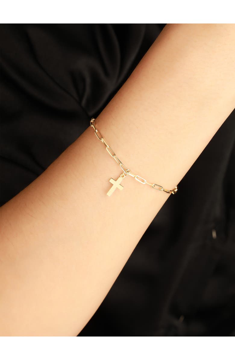 DEVATA Cross Charm with Paperclip Chain Bracelet in 14K Gold, 7.5", Alternate, color, Yellow Gold